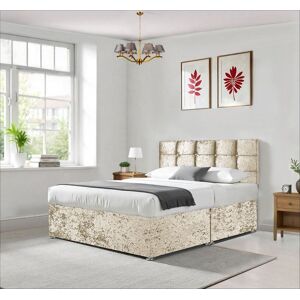 DECORE4U LTD Berley Silver Crushed Velvet Small Double Divan Bed - 20" Cubic Headboard with Mattress & Drawers in Beige Size: Super King Beige Super King DECORE4U LTD Berley Silver Crushed Velvet Small Double Divan Bed - 20" Cubic Headboard with Mattress & Drawers in Beige Size: Super King Beige Super King