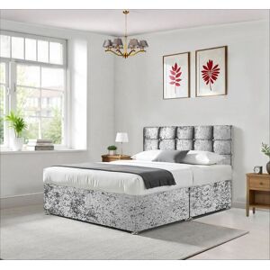DECORE4U LTD Berley Silver Crushed Velvet Small Double Divan Bed - 20" Cubic Headboard with Mattress & Drawers in Dark Grey Dark Grey Small Double DECORE4U LTD Berley Silver Crushed Velvet Small Double Divan Bed - 20" Cubic Headboard with Mattress & Drawers in Dark Grey Dark Grey Small Double
