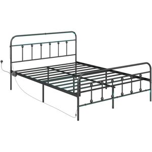 HOMCOM King Bed Frame with LED Lights & Charging Station, Black Black King HOMCOM King Bed Frame with LED Lights & Charging Station, Black Black King