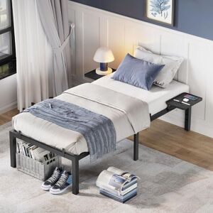 VASAGLE Metal Single Bed with Bedside Shelves Easy Assembly Classic in Black Black Single VASAGLE Metal Single Bed with Bedside Shelves Easy Assembly Classic in Black Black Single