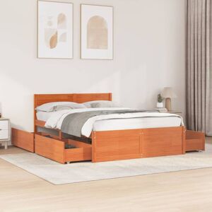 Berkfield Home Bed Frame without Mattress Wax Brown 120x200 cm Solid Wood Pine Size: Small Double Brown Small Double Berkfield Home Bed Frame without Mattress Wax Brown 120x200 cm Solid Wood Pine Size: Small Double Brown Small Double