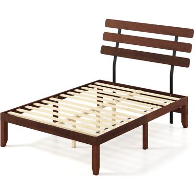 Costway Double Size Bed Frame Solid Wood Platform Bed w/ Headboard in Walnut Walnut Costway Double Size Bed Frame Solid Wood Platform Bed w/ Headboard in Walnut Walnut