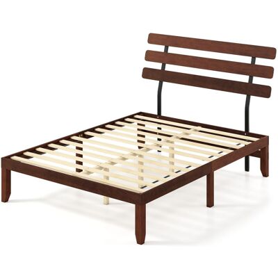 Costway King Size Bed Frame Solid Wood Platform Bed w/Retro Headboard in Walnut Walnut Costway King Size Bed Frame Solid Wood Platform Bed w/Retro Headboard in Walnut Walnut