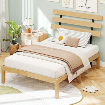 Costway Double Size Bed Frame Solid Wood Platform Bed w/ Retro Headboard in Natural Natural Costway Double Size Bed Frame Solid Wood Platform Bed w/ Retro Headboard in Natural Natural