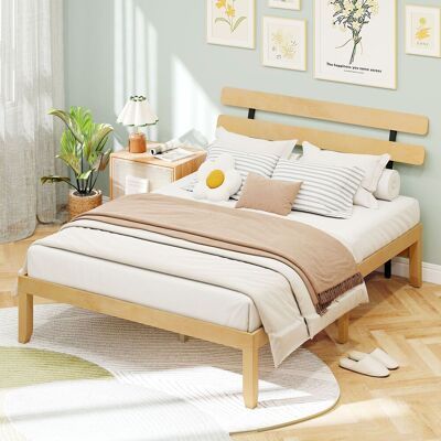 Costway King Size Bed Frame Wood Platform Bed w/ Retro Headboard in Natural Natural Costway King Size Bed Frame Wood Platform Bed w/ Retro Headboard in Natural Natural