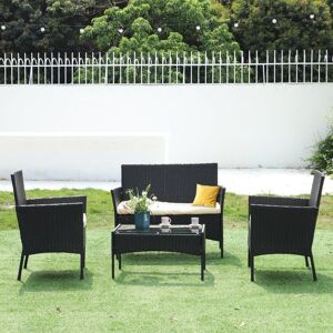Rattantree 4 Seater Rattan Garden Furniture Set with 2 Single Chairs, 1 Double Sofa and 1 Table