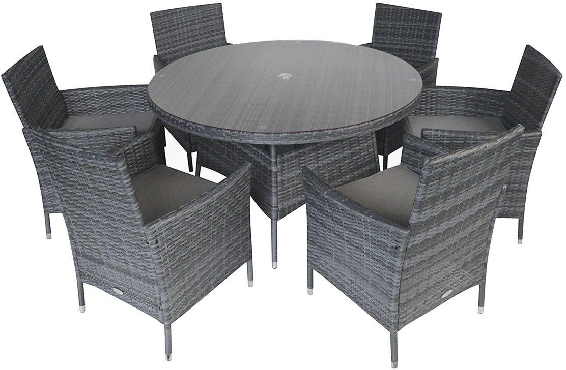 Charles Bentley Garden Outdoor 6 Piece Rattan Dining Set Grey