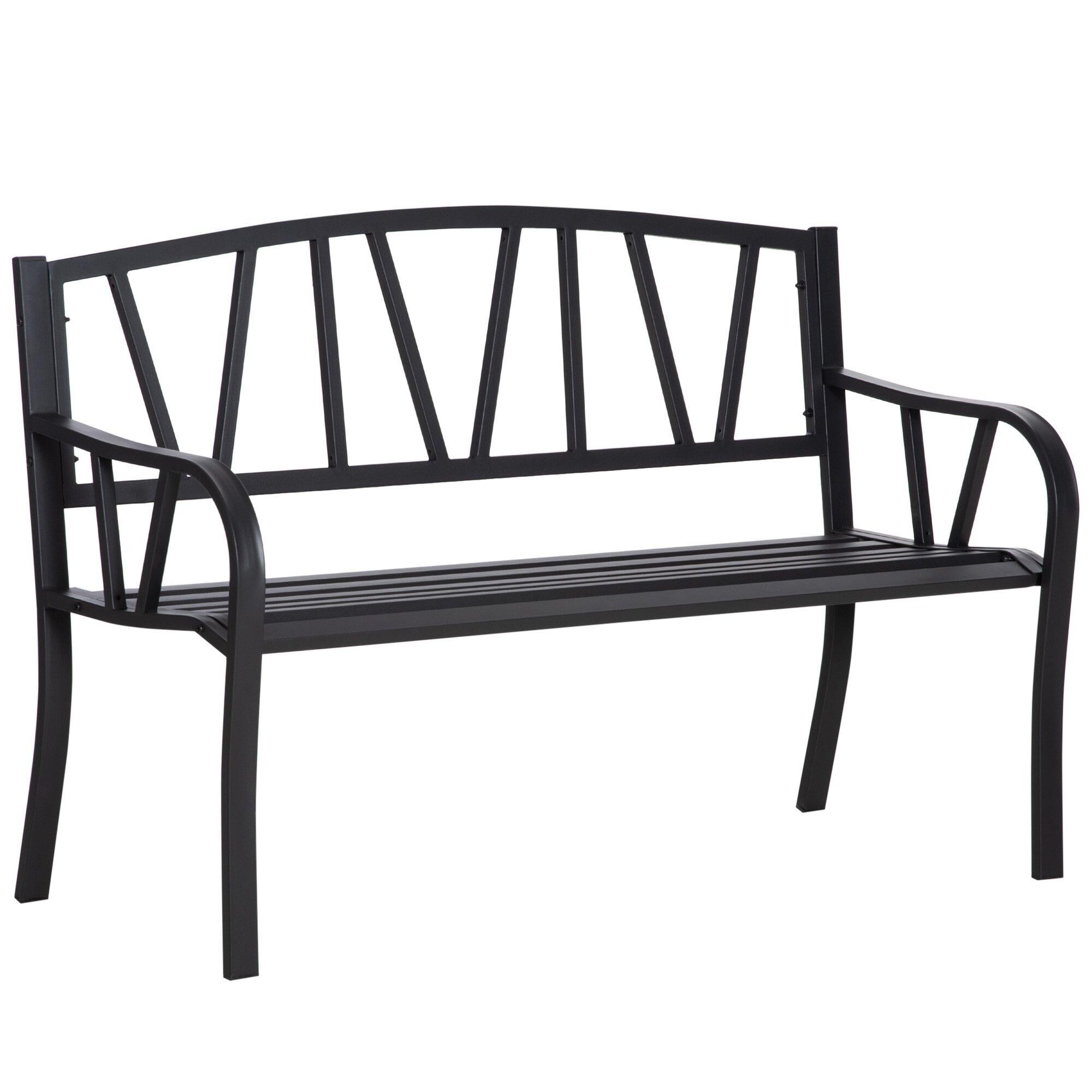 Outsunny Metal Loveseat 2-Seater Outdoor Furniture with Ergonomic Armrest