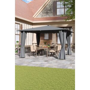 Living and Home Solar LED Metal Patio Gazebo with Curtains in Dark Grey Dark Grey Living and Home Solar LED Metal Patio Gazebo with Curtains in Dark Grey Dark Grey
