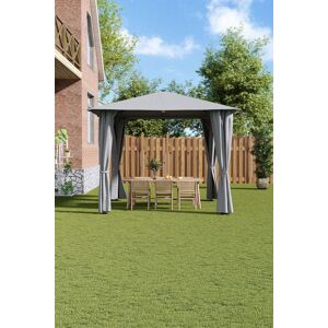 Living and Home Solar LED Metal Patio Gazebo with Curtains in Light Grey Light Grey Living and Home Solar LED Metal Patio Gazebo with Curtains in Light Grey Light Grey
