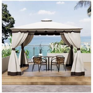 Living and Home 10 x 10FT Tiered Roof Metal Frame Patio Gazebo with Curtains in Beige Beige Living and Home 10 x 10FT Tiered Roof Metal Frame Patio Gazebo with Curtains in Beige Beige