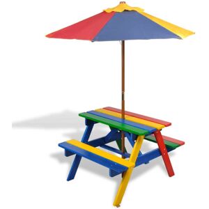 Berkfield Home Kids' Picnic Table with Benches & Parasol Multicolour Wood Multicolor Berkfield Home Kids' Picnic Table with Benches & Parasol Multicolour Wood Multicolor