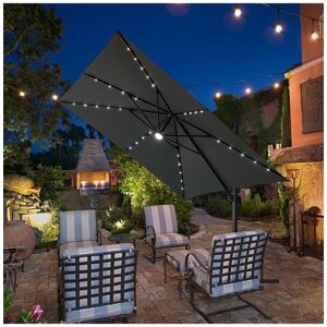 Living and Home 2.96m W x 3m D Square Cantilever Parasol with Solar-Powered LED Lights in Dark Grey Dark Grey Living and Home 2.96m W x 3m D Square Cantilever Parasol with Solar-Powered LED Lights in Dark Grey Dark Grey