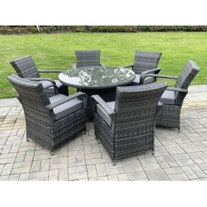 Fimous Outdoor Rattan Garden Furniture Dining Set Table & Chair Set Wicker Patio 6 Chairs Plus Round Table in Dark Grey Dark Grey Fimous Outdoor Rattan Garden Furniture Dining Set Table & Chair Set Wicker Patio 6 Chairs Plus Round Table in Dark Grey Dark Grey