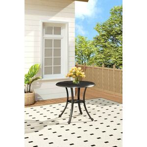 Living and Home Checkered Hollowed Out Cast Aluminum Patio Dining Table with Umbrella Hole in Black Black Living and Home Checkered Hollowed Out Cast Aluminum Patio Dining Table with Umbrella Hole in Black Black