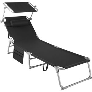tectake Sun Lounger - foldable with sun canopy in Black Size: 1 Seater Black 1 Seater tectake Sun Lounger - foldable with sun canopy in Black Size: 1 Seater Black 1 Seater