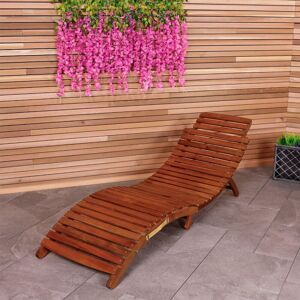 Charles Bentley Large Folding Curved Reclining Wood Sun Lounger Patio Sunbed in Brown Brown Charles Bentley Large Folding Curved Reclining Wood Sun Lounger Patio Sunbed in Brown Brown