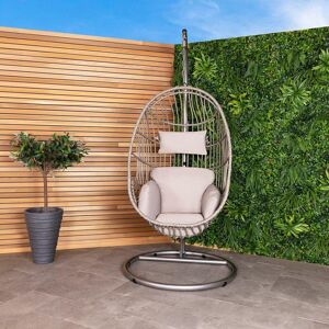 Charles Bentley Hanging Egg Shaped Rattan Swing Chair With Cushion - Grey Grey Charles Bentley Hanging Egg Shaped Rattan Swing Chair With Cushion - Grey Grey