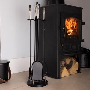 Charles Bentley Sycamore Fireside Companion Set Iron Tool Stand Silver Handles Circular Base in Black Black Charles Bentley Sycamore Fireside Companion Set Iron Tool Stand Silver Handles Circular Base in Black Black