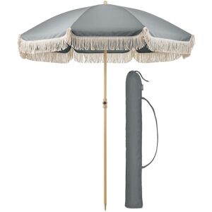 Christow Portable Parasol Beach Garden Tilting Umbrella Fringed Tassel Sun Shade UV50+ 2m in Grey Grey Christow Portable Parasol Beach Garden Tilting Umbrella Fringed Tassel Sun Shade UV50+ 2m in Grey Grey