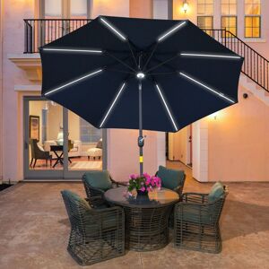 OUTSUNNY 2.7m Garden Parasol Sun Umbrella with LED Solar Light & Angled Canopy in Blue Blue OUTSUNNY 2.7m Garden Parasol Sun Umbrella with LED Solar Light & Angled Canopy in Blue Blue