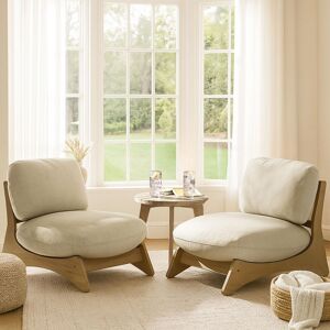 FurnitureboxUK Iko 2x Wood & Cream Chairs + Side Table Outdoor / Indoor Set in Brown Brown FurnitureboxUK Iko 2x Wood & Cream Chairs + Side Table Outdoor / Indoor Set in Brown Brown