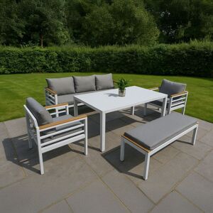 Shatchi 5-Piece Aluminium Outdoor Sofa Set with Bench, Table & Cushions in Grey Grey Shatchi 5-Piece Aluminium Outdoor Sofa Set with Bench, Table & Cushions in Grey Grey