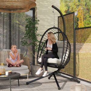 OUTSUNNY PE Rattan Hanging Swing Chair with Thick Cushion, Patio Hanging Chair in Black Black OUTSUNNY PE Rattan Hanging Swing Chair with Thick Cushion, Patio Hanging Chair in Black Black