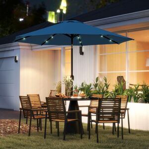 OUTSUNNY 2.7m Patio Garden Umbrella Outdoor Parasol with Tilt Crank & 24 LEDs Lights in Blue Blue OUTSUNNY 2.7m Patio Garden Umbrella Outdoor Parasol with Tilt Crank & 24 LEDs Lights in Blue Blue