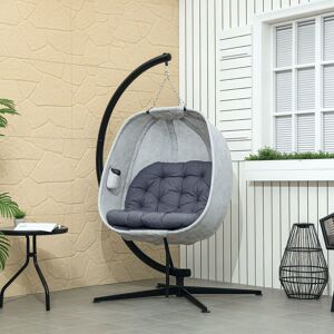 OUTSUNNY Hanging Egg Chair Outdoor Indoor Swing Chair, Folding Basket, Grey Grey OUTSUNNY Hanging Egg Chair Outdoor Indoor Swing Chair, Folding Basket, Grey Grey