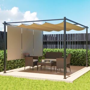 OUTSUNNY 3 x 4m Metal Pergola with Retractable Roof & Roller Shade in Beige Beige OUTSUNNY 3 x 4m Metal Pergola with Retractable Roof & Roller Shade in Beige Beige