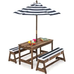 Costway 4 PCS Wooden Kids Picnic Table Bench Children Outdoor Activity Desk W/ Umbrella in Blue Blue Costway 4 PCS Wooden Kids Picnic Table Bench Children Outdoor Activity Desk W/ Umbrella in Blue Blue