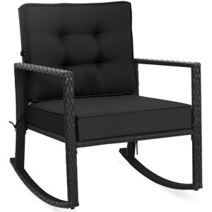 Costway Outdoor Wicker Furniture Rocking Chair Patio Rattan Rocker with Soft Cushion in Black Black Costway Outdoor Wicker Furniture Rocking Chair Patio Rattan Rocker with Soft Cushion in Black Black