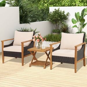 Costway 3PCS Outdoor Rattan Furniture Bistro Set Garden Patio Wicker Table & Chair Set in Dark Brown Dark Brown Costway 3PCS Outdoor Rattan Furniture Bistro Set Garden Patio Wicker Table & Chair Set in Dark Brown Dark Brown