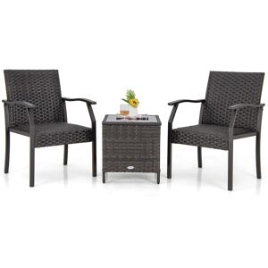 Costway 3 Piece Patio Wicker Chair Set Outdoor Rattan Conversation Set w/ Padded Seat in Dark Brown Dark Brown Costway 3 Piece Patio Wicker Chair Set Outdoor Rattan Conversation Set w/ Padded Seat in Dark Brown Dark Brown