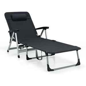 Costway Folding Outdoor Chaise Lounger Patio Lounge Chair in Black Black Costway Folding Outdoor Chaise Lounger Patio Lounge Chair in Black Black
