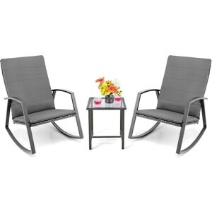 Costway 3PCS Outdoor Rattan Rocking Bistro Set Garden Patio Wicker Table & Chair Set in Grey Grey Costway 3PCS Outdoor Rattan Rocking Bistro Set Garden Patio Wicker Table & Chair Set in Grey Grey