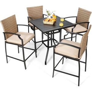 Costway 5 Pieces Outdoor Bar Stool Set Patio Rattan Bistro Set W/ 4 Chairs &1 Bar Table Multicolor Costway 5 Pieces Outdoor Bar Stool Set Patio Rattan Bistro Set W/ 4 Chairs &1 Bar Table Multicolor