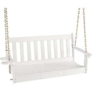 Costway 2 Person HDPE Porch Swing Outdoor Patio Hanging Chair w/ Adjustable Chain in White White Costway 2 Person HDPE Porch Swing Outdoor Patio Hanging Chair w/ Adjustable Chain in White White