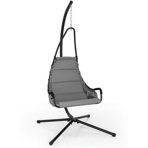 Costway Hanging Swing Chair with Heavy Duty Metal Stand Hammock with Extra Large Padded Seat in Grey Grey Costway Hanging Swing Chair with Heavy Duty Metal Stand Hammock with Extra Large Padded Seat in Grey Grey