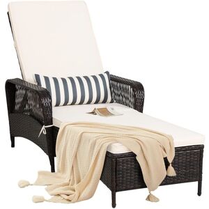 Costway Patio PE Wicker Rattan Lounge Chair Poolside Chaise Lounge w/Cushion in Dark Brown Dark Brown Costway Patio PE Wicker Rattan Lounge Chair Poolside Chaise Lounge w/Cushion in Dark Brown Dark Brown