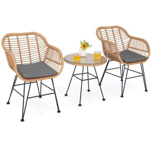 Costway 3 Pcs Patio Bistro Set Outdoor PE Rattan Armchairs w/ Table in Grey Grey Costway 3 Pcs Patio Bistro Set Outdoor PE Rattan Armchairs w/ Table in Grey Grey
