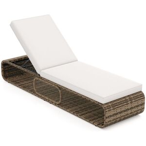 Costway Chaise Lounge Chair 7-Position PE Wicker Patio Reclining Sun Lounger in White White Costway Chaise Lounge Chair 7-Position PE Wicker Patio Reclining Sun Lounger in White White