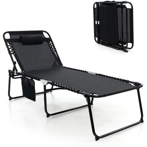 Costway Oversize Folding Chaise Lounge Portable Patio Sun Lounger in Black Black Costway Oversize Folding Chaise Lounge Portable Patio Sun Lounger in Black Black