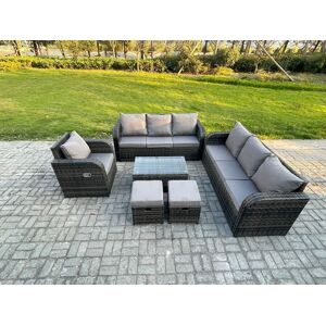 Fimous 9 Seater Rattan Lounge Sofa Set Outdoor Garden Furniture Set with Rectangular Coffee Table 3 Seater Sofa 2 Small Footstools in Dark Grey Dark Grey Fimous 9 Seater Rattan Lounge Sofa Set Outdoor Garden Furniture Set with Rectangular Coffee Table 3 Seater Sofa 2 Small Footstools in Dark Grey Dark Grey
