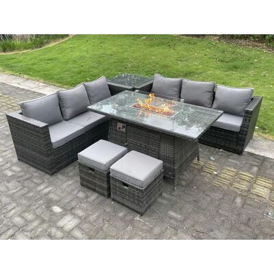 Fimous 8 Seater Outdoor Rattan Gas Fire Pit Table Sets Heater Lounge Footstools - Outdoor Rattan Fire Pit Set Fimous 8 Seater Outdoor Rattan Gas Fire Pit Table Sets Heater Lounge Footstools - Outdoor Rattan Fire Pit Set