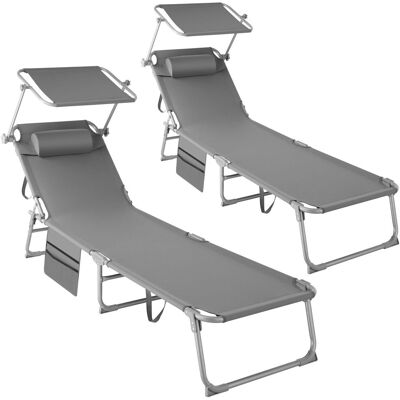 tectake Set of 2 Sun Loungers - foldable, adjustable sun canopy in Grey Size: 1 Seater Grey 1 Seater tectake Set of 2 Sun Loungers - foldable, adjustable sun canopy in Grey Size: 1 Seater Grey 1 Seater