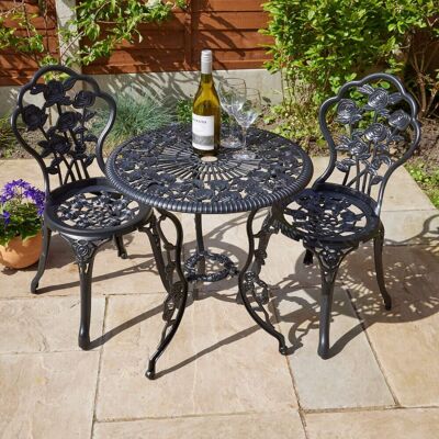 Home Source Bistro Set Outdoor Patio Garden Round Table & 2 Chairs Metal Frame in Black Black Home Source Bistro Set Outdoor Patio Garden Round Table & 2 Chairs Metal Frame in Black Black