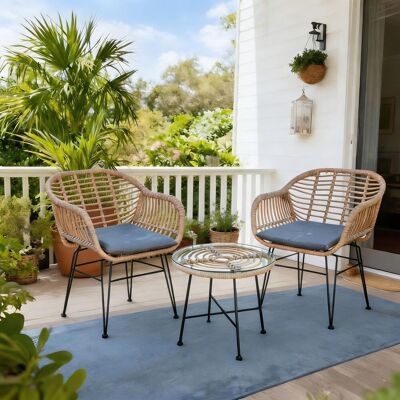 Home Source Bistro Set Natural Wicker Frame Black Steel Leg Glass Tabletop Outdoor Natural Home Source Bistro Set Natural Wicker Frame Black Steel Leg Glass Tabletop Outdoor Natural