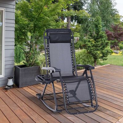 OUTSUNNY Folding Recliner Chair Outdoor Lounge Rocker Zero-Gravity Seat in Black Black OUTSUNNY Folding Recliner Chair Outdoor Lounge Rocker Zero-Gravity Seat in Black Black
